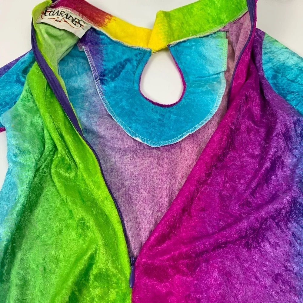 Charades Rainbow Keyhole Dress 1960 1970 Costume For Dress Up Size XS Fits 4-6